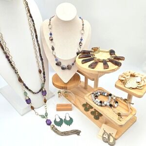 Desert Bloom Jewelry Lot 12pc Earth Tone Green Brown Statement Necklace
